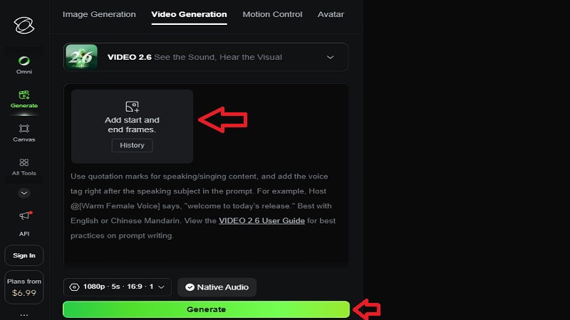 تنظیم فریم‌ها در هوش مصنوعی تبدیل عکس به ویدیو Kling AI